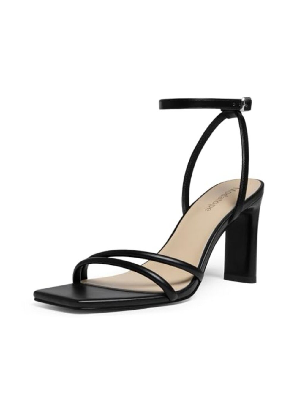 Women's Square Open Toe Chunky High Heel Strappy Ankle Strap Sandals Faux